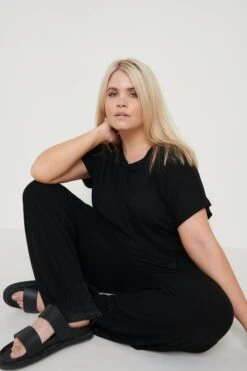 Curve Claude Ribbed Loungewear Jumpsuit - Black