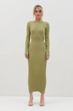 Dahlia Cut Out Maxi Knit Dress - Tarragon Green -Outlet Stylistae Store Dahlia Cutout Maxi Knit Tarragon Green 1329