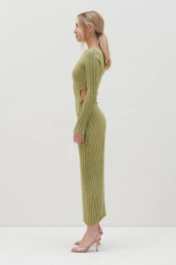 Dahlia Cut Out Maxi Knit Dress - Tarragon Green -Outlet Stylistae Store Dahlia Cutout Maxi Knit Tarragon Green 1334