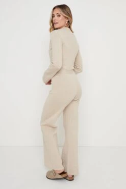 Daisy Wide Leg Knit Jumpsuit- Beige Marl -Outlet Stylistae Store Daisie Wide Leg Jumpsuit Beige 939