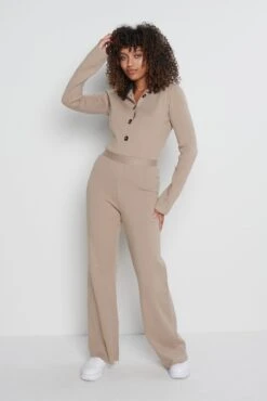 Daisy Wide Leg Knit Jumpsuit- Beige