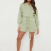 Darcie Balloon Sleeve Knit Playsuit - Olive Green