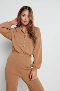 Darcie Knit Jumpsuit - Brown -Outlet Stylistae Store Darcie jumpsuit brown 2752