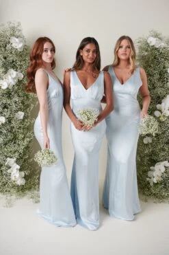 Esmee Maxi Bridesmaid Dress - Matte Ice Blue -Outlet Stylistae Store ESME SATIN BLUE 3772