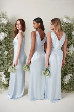Esmee Maxi Bridesmaid Dress - Matte Ice Blue -Outlet Stylistae Store ESME SATIN BLUE 3813