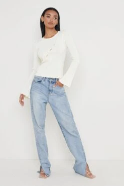 Eden Cut Out Button Knit Top - Cream -Outlet Stylistae Store Eden Cut Out Button Knit Top Cream 787