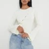 Eden Cut Out Button Knit Top - Cream