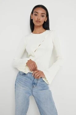 Eden Cut Out Button Knit Top - Cream