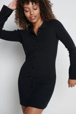 Elsa Mini Knit Button Dress- Black -Outlet Stylistae Store Elsie mini black 3169