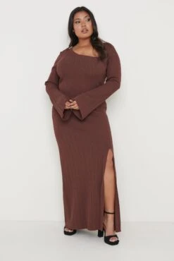 Emmie Cut Out Knit Midaxi Dress - Chocolate Brown -Outlet Stylistae Store Emmie Dress Brown Curve 884