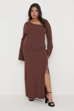 Emmie Cut Out Knit Midaxi Dress - Chocolate Brown -Outlet Stylistae Store Emmie Dress Brown Curve 888