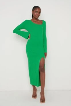 Emmie Cut Out Knit Midaxi Dress - Green -Outlet Stylistae Store Emmie Dress Green 3823
