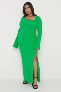 Emmie Cut Out Knit Midaxi Dress - Green -Outlet Stylistae Store Emmie Dress Green Curve 832