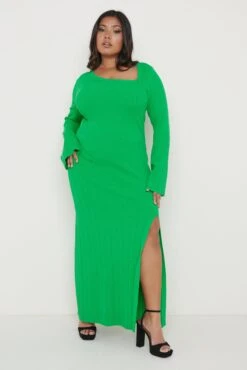 Emmie Cut Out Knit Midaxi Dress - Green -Outlet Stylistae Store Emmie Dress Green Curve 843