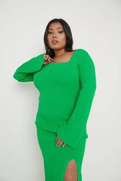 Emmie Cut Out Knit Midaxi Dress - Green -Outlet Stylistae Store Emmie Dress Green Curve 862