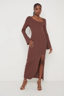 Emmie Cut Out Knit Midaxi Dress - Chocolate Brown -Outlet Stylistae Store Emmie Knit Midaxi Dress Brown 1607