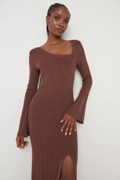 Emmie Cut Out Knit Midaxi Dress - Chocolate Brown -Outlet Stylistae Store Emmie Knit Midaxi Dress Brown 1624