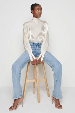 Evie High Neck Tie Blouse - Champagne -Outlet Stylistae Store Evie Champagne 2622