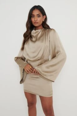 Loren Satin Mini Dress - Taupe -Outlet Stylistae Store Facetune 10 10 2022 10 15 14