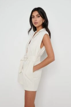 Farris Belted Playsuit - White -Outlet Stylistae Store Farris cream 4194