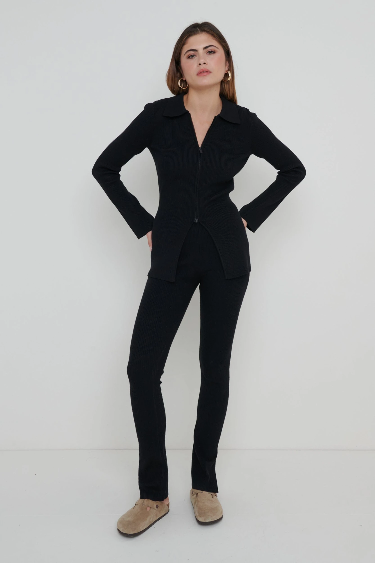 Gigi Split Hem Knit Trousers - Black 1 Gigi Split Hem Knit Trousers - Black