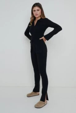 Gigi Split Hem Knit Trousers - Black 13 Gigi Split Hem Knit Trousers - Black -Outlet Stylistae Store Gigi Split Hem Knit Trousers 1291