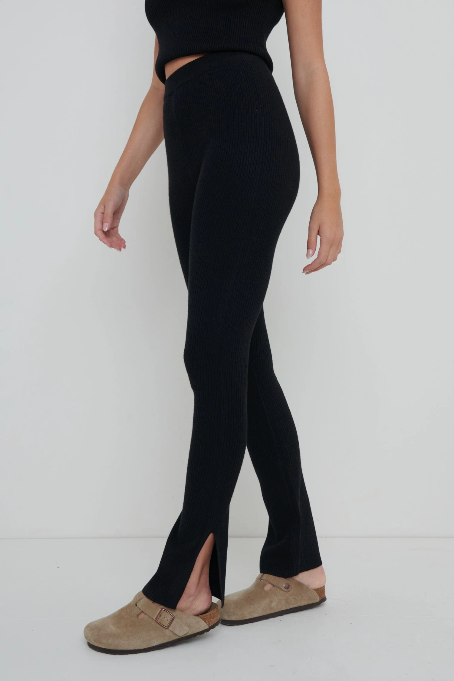 Gigi Split Hem Knit Trousers - Black 2 Gigi Split Hem Knit Trousers - Black - Image 2