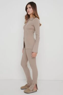 Gigi Split Hem Knit Trousers - Taupe 7 Gigi Split Hem Knit Trousers - Taupe -Outlet Stylistae Store Gigi Split Hem Knit Trousers Taupe 1464
