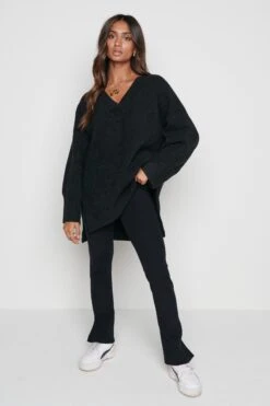 Gigi Split Hem Knit Trousers - Black 16 Gigi Split Hem Knit Trousers - Black -Outlet Stylistae Store Gigi trouser black 2707