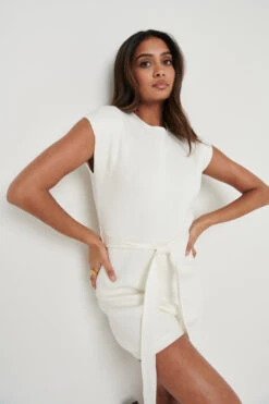 Gracie Belted Knit Playsuit - Cream