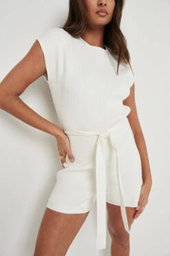 Gracie Belted Knit Playsuit - Cream -Outlet Stylistae Store Gracie Cream 1987