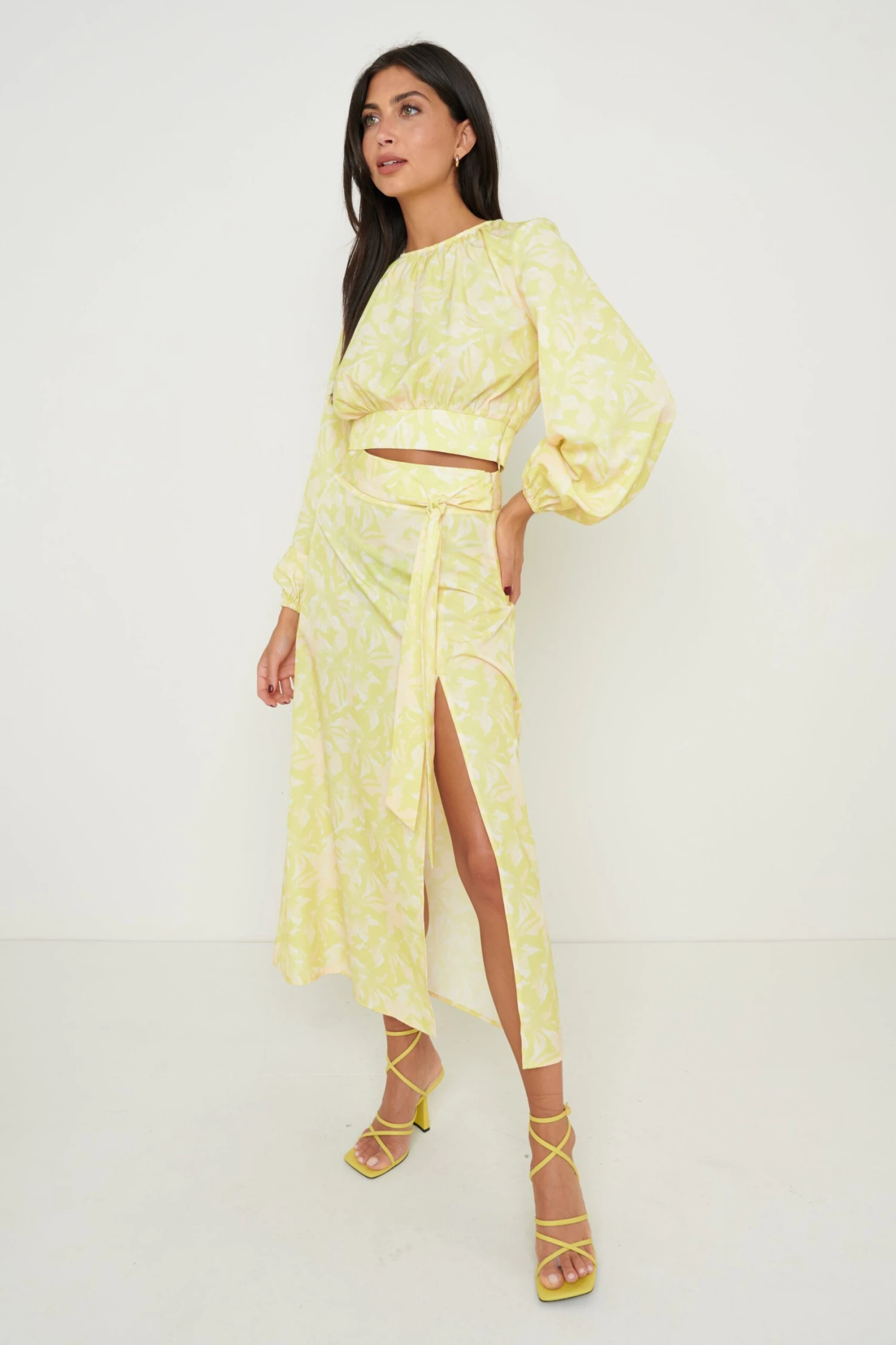 Hadley Tie Midaxi Skirt - Chartreuse Floral 4 Hadley Tie Midaxi Skirt - Chartreuse Floral - Image 4