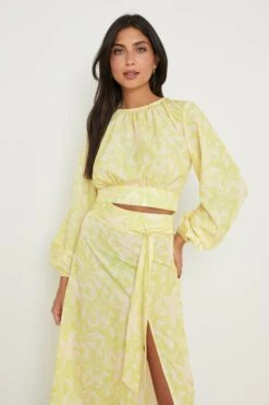 Hadley Balloon Sleeve Blouse - Chartreuse Floral