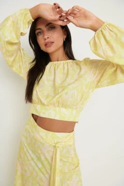 Hadley Balloon Sleeve Blouse - Chartreuse Floral -Outlet Stylistae Store Hadley Set 2992