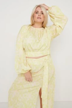 Hadley Balloon Sleeve Blouse - Chartreuse Floral -Outlet Stylistae Store Hadley Set Print 2538