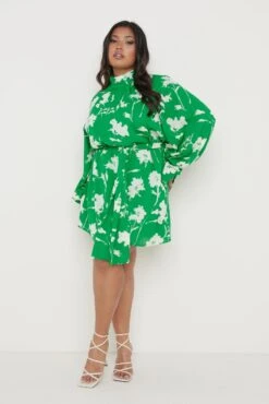 Hailee Printed Chiffon Dress - Green Floral 15 Hailee Printed Chiffon Dress - Green Floral -Outlet Stylistae Store Hailee Printed Dress Curve 1227