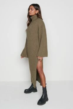 Hattie Ribbed Jumper Dress - Khaki 13 Hattie Ribbed Jumper Dress - Khaki -Outlet Stylistae Store Hattie Khaki 3507