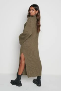 Hattie Ribbed Jumper Dress - Khaki 12 Hattie Ribbed Jumper Dress - Khaki -Outlet Stylistae Store Hattie Khaki 3525