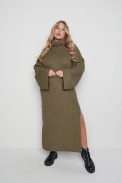Hattie Ribbed Jumper Dress - Khaki 14 Hattie Ribbed Jumper Dress - Khaki -Outlet Stylistae Store Hattie dress green 1427