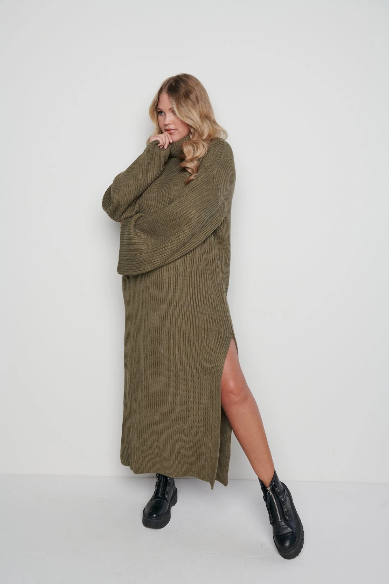 Hattie Ribbed Jumper Dress - Khaki 9 Hattie Ribbed Jumper Dress - Khaki - Image 9