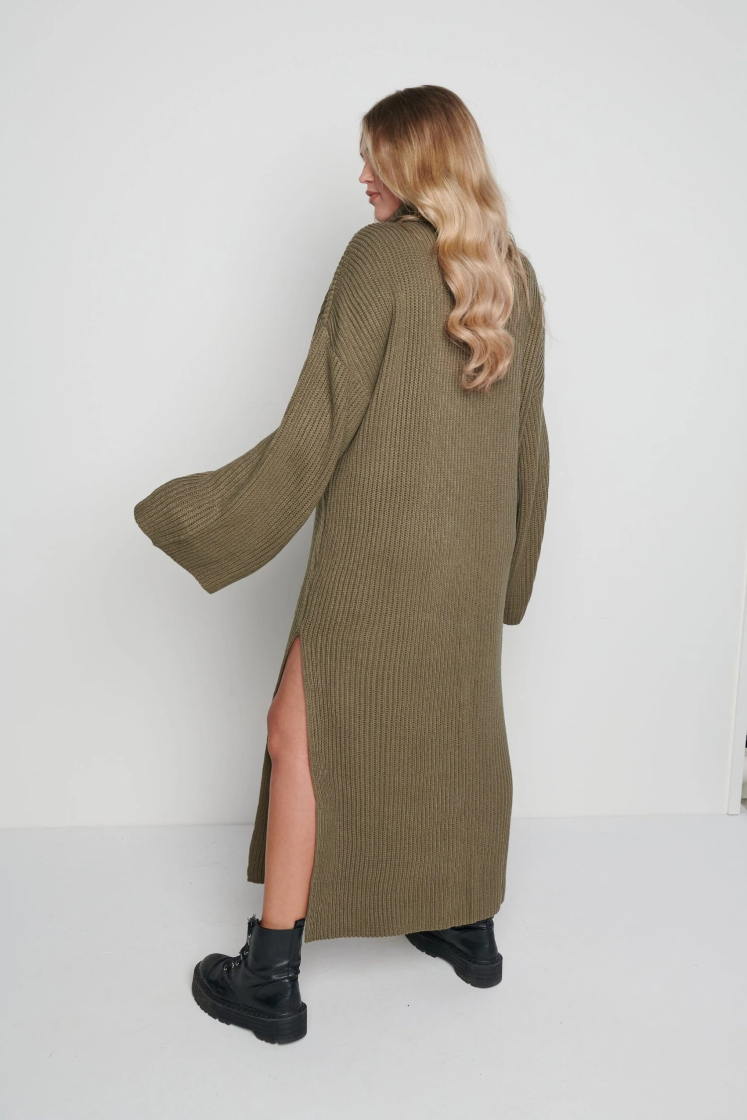 Hattie Ribbed Jumper Dress - Khaki 8 Hattie Ribbed Jumper Dress - Khaki - Image 8