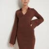 Hayden Mini Collared Knit Dress - Brown