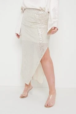 Hendrix Slit Sequin Skirt - Silver -Outlet Stylistae Store Hendrix Slit Sequin Skirt Curve 514
