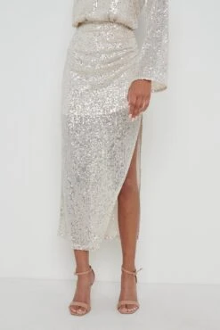 Hendrix Slit Sequin Skirt - Silver