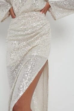 Hendrix Slit Sequin Skirt - Silver -Outlet Stylistae Store Hendrix Slit Sequin Skirt Silver 2150