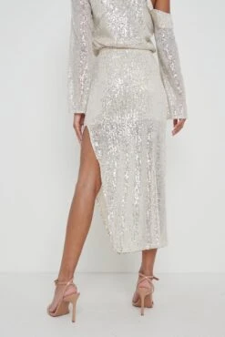 Hendrix Slit Sequin Skirt - Silver -Outlet Stylistae Store Hendrix Slit Sequin Skirt Silver 2152
