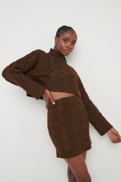 Hunter Cable Knit Mini Skirt - Brown 8 Hunter Cable Knit Mini Skirt - Brown -Outlet Stylistae Store Hunter Set Brown 263