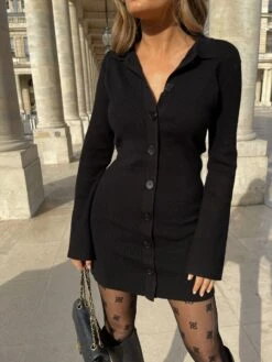 Elsa Mini Knit Button Dress- Black -Outlet Stylistae Store IMG 0152