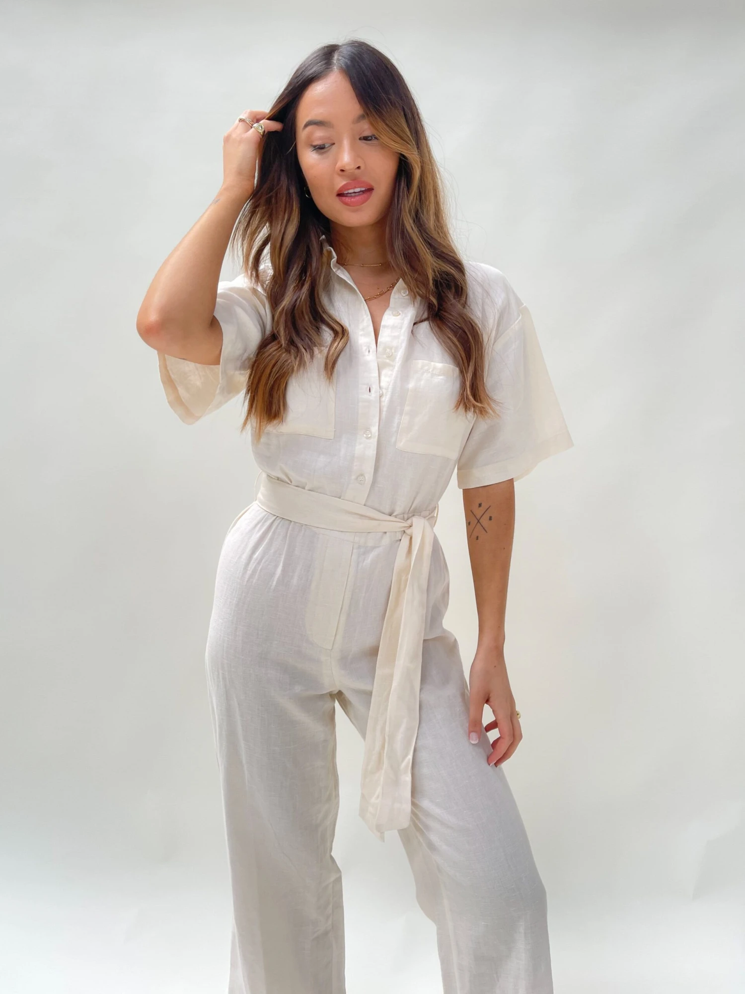 Mitch Boxy Jumpsuit - Beige 2 Mitch Boxy Jumpsuit - Beige - Image 2