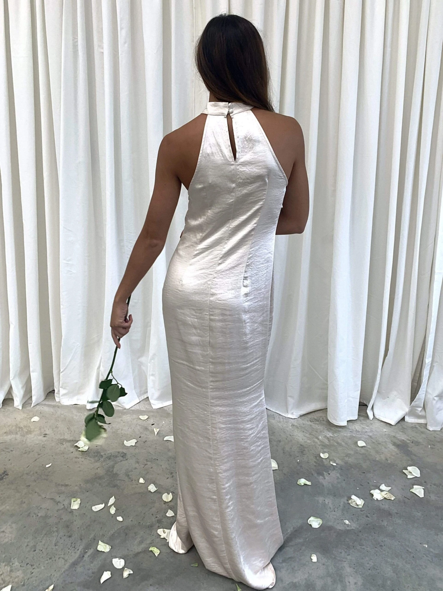 Raleigh High Back Halterneck Maxi Dress - Matte Oyster 3 Raleigh High Back Halterneck Maxi Dress - Matte Oyster - Image 3